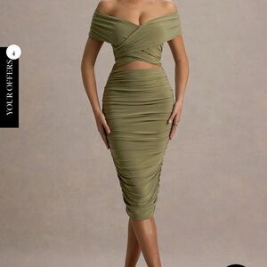 Club L London Olive Green Off-Shoulder Midi Dress